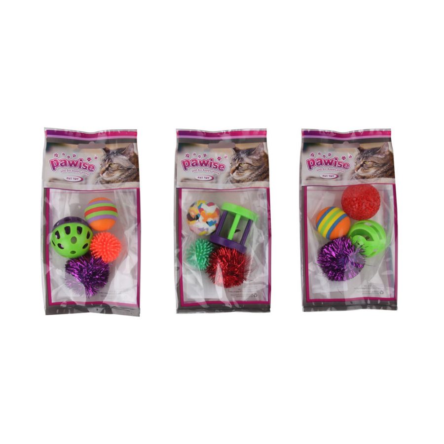 ANIMAL HOUSE HOSPITAL - PRODUCTS PAWISE 4PK CAT BALL TOY ASST.